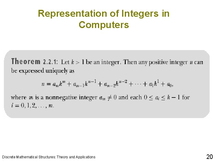 Representation of Integers in Computers Discrete Mathematical Structures: Theory and Applications 20 