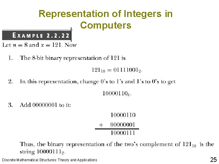 Representation of Integers in Computers Discrete Mathematical Structures: Theory and Applications 25 