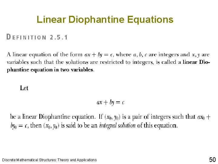 Linear Diophantine Equations Discrete Mathematical Structures: Theory and Applications 50 