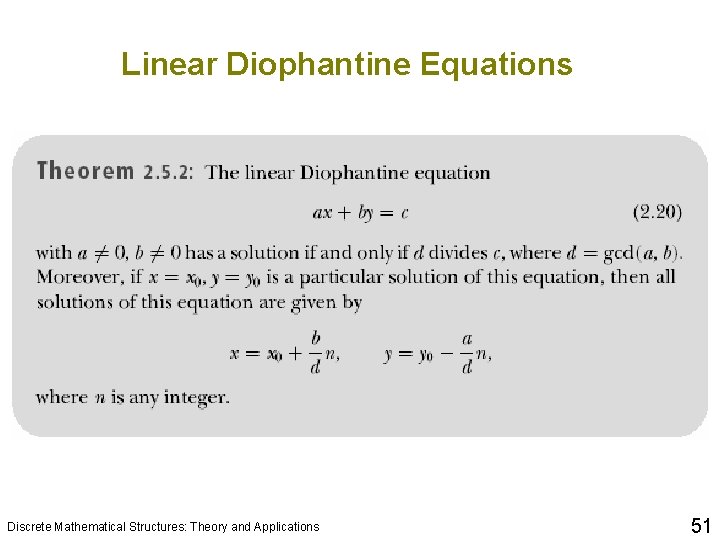 Linear Diophantine Equations Discrete Mathematical Structures: Theory and Applications 51 