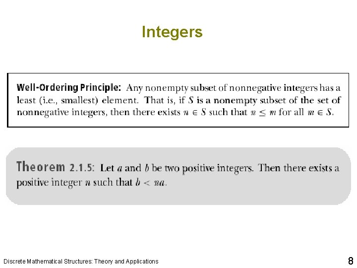 Integers Discrete Mathematical Structures: Theory and Applications 8 