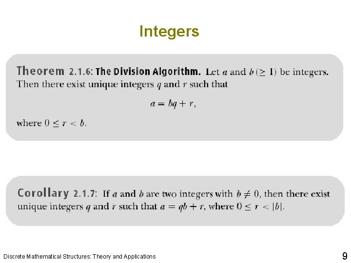 Integers Discrete Mathematical Structures: Theory and Applications 9 