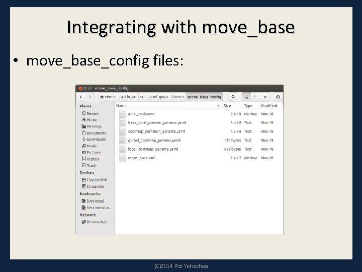 Integrating with move_base • move_base_config files: (C)2014 Roi Yehoshua 