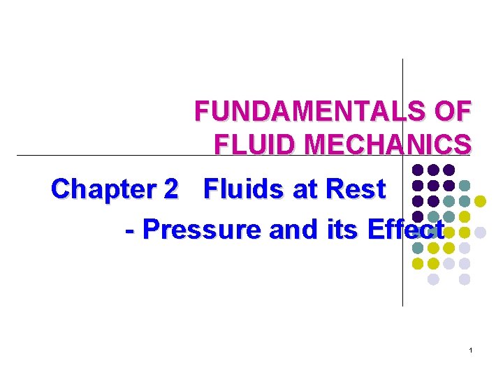 FUNDAMENTALS OF FLUID MECHANICS Chapter 2 Fluids at Rest - Pressure and its Effect