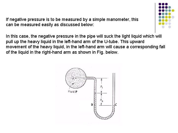 If negative pressure is to be measured by a simple manometer, this can be