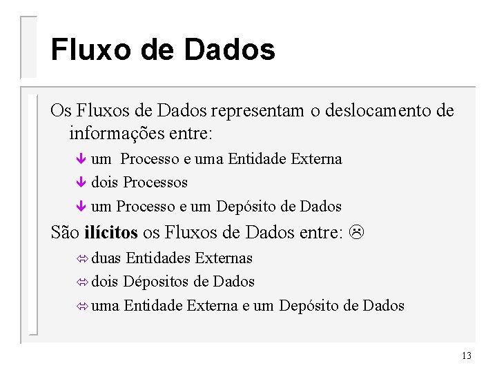 Fluxo de Dados Os Fluxos de Dados representam o deslocamento de informações entre: um