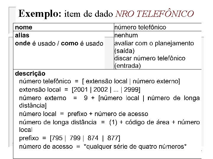 Exemplo: item de dado NRO TELEFÔNICO 37 