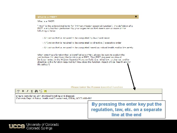 By pressing the enter key put the regulation, law, etc. on a separate line