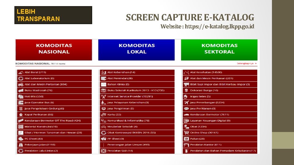 LEBIH TRANSPARAN SCREEN CAPTURE E-KATALOG Website : https: //e-katalog. lkpp. go. id 