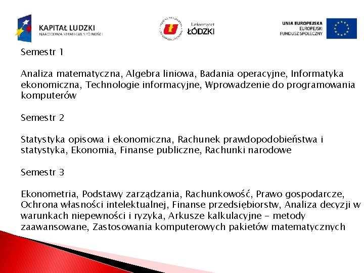 Semestr 1 Analiza matematyczna, Algebra liniowa, Badania operacyjne, Informatyka ekonomiczna, Technologie informacyjne, Wprowadzenie do