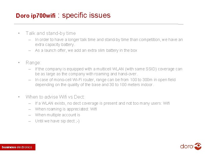 Doro ip 700 wifi • : specific issues Talk and stand-by time – In