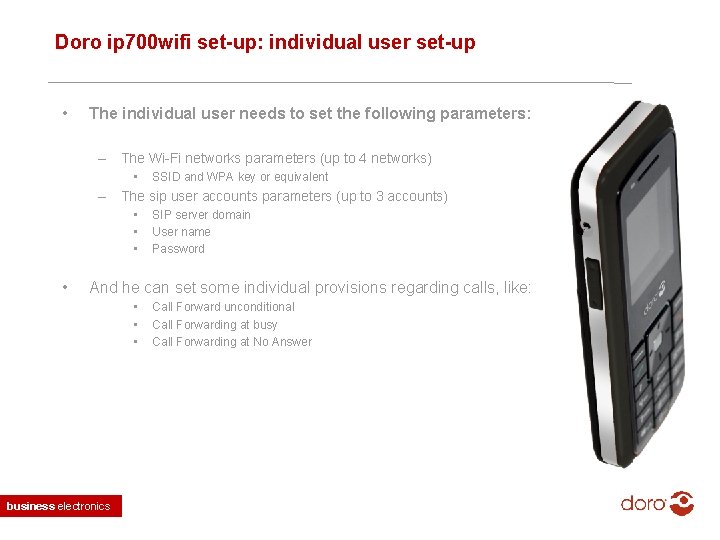 Doro ip 700 wifi set-up: individual user set-up • The individual user needs to
