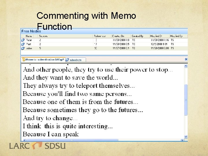 Commenting with Memo Function 