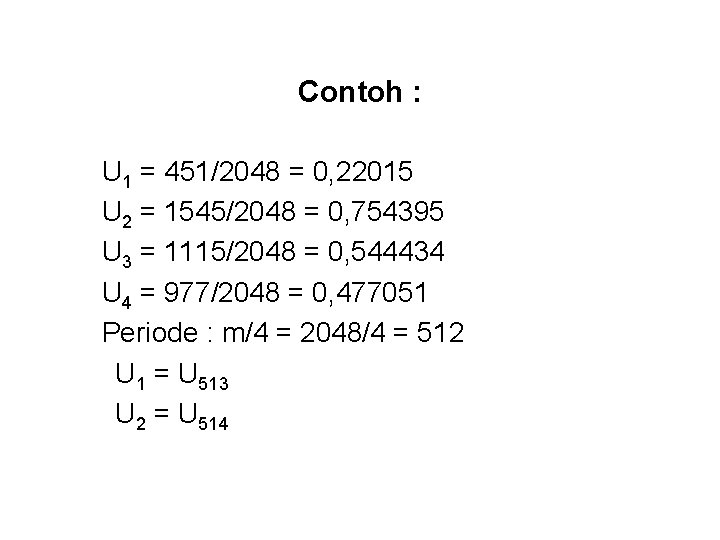 Contoh : U 1 = 451/2048 = 0, 22015 U 2 = 1545/2048 =