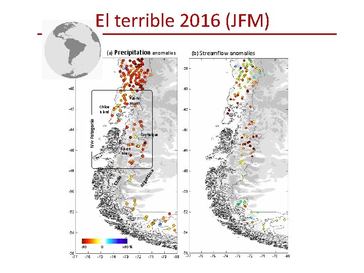 El terrible 2016 (JFM) (a) Precipitation anomalies Puerto Montt NW Patagonia Chiloe Island Coyhaique