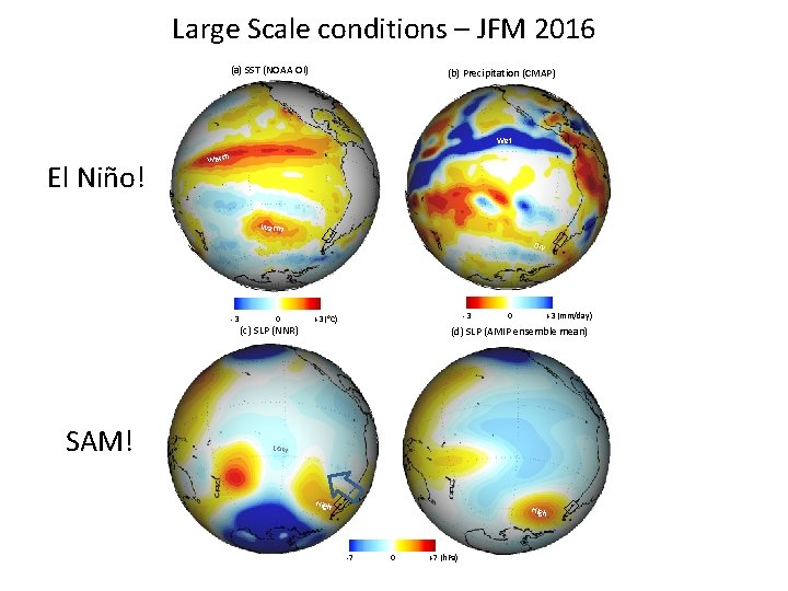 Large Scale conditions – JFM 2016 (a) SST (NOAA OI) (b) Precipitation (CMAP) Wet