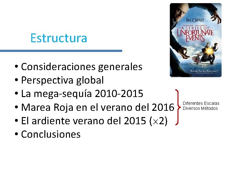 Estructura • Consideraciones generales • Perspectiva global • La mega-sequía 2010 -2015 • Marea