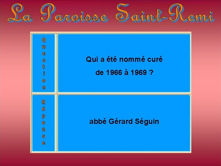 Qui a été nommé curé de 1966 à 1969 ? abbé Gérard Séguin Qui a été nommé curé de 1966 à 1969 ? abbé Gérard Séguin