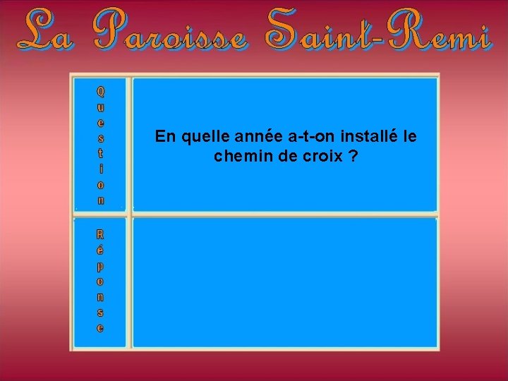 En quelle année a-t-on installé le chemin de croix ? En quelle année a-t-on installé le chemin de croix ?