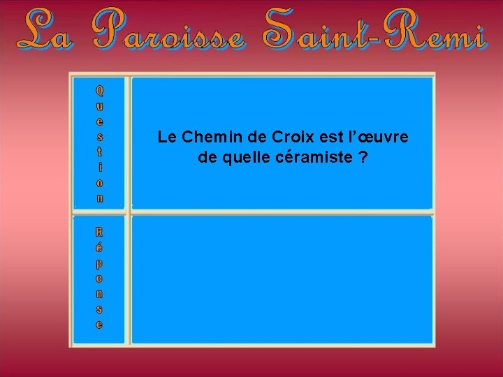 Le Chemin de Croix est l’œuvre de quelle céramiste ? Le Chemin de Croix est l’œuvre de quelle céramiste ?