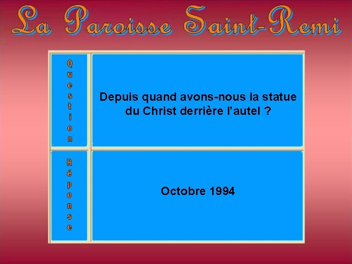 Depuis quand avons-nous la statue du Christ derrière l’autel ? Octobre 1994 Depuis quand avons-nous la statue du Christ derrière l’autel ? Octobre 1994