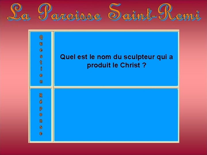 Quel est le nom du sculpteur qui a produit le Christ ? Quel est le nom du sculpteur qui a produit le Christ ?