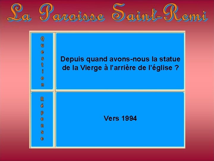 Depuis quand avons-nous la statue de la Vierge à l’arrière de l’église ? Vers Depuis quand avons-nous la statue de la Vierge à l’arrière de l’église ? Vers