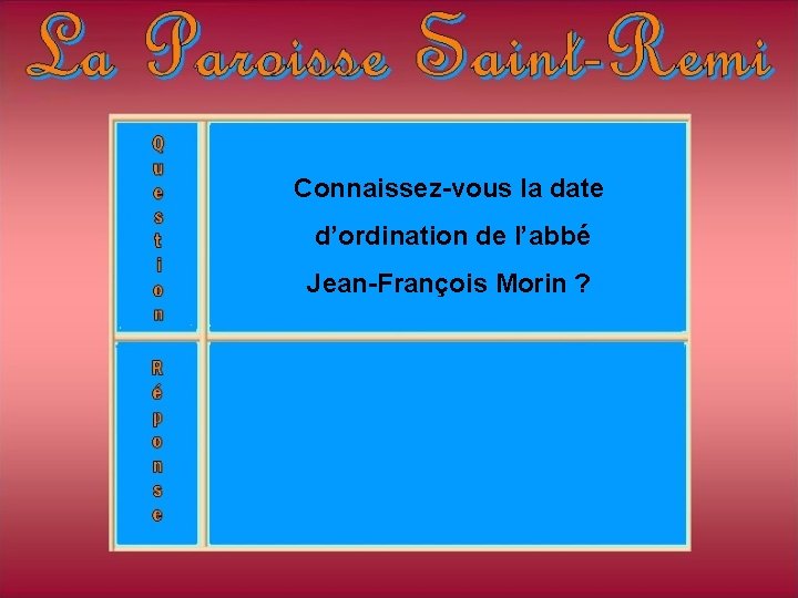Connaissez-vous la date d’ordination de l’abbé Jean-François Morin ? Connaissez-vous la date d’ordination de l’abbé Jean-François Morin ?