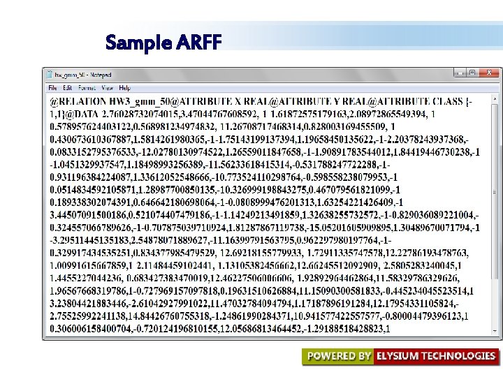 Sample ARFF Sample ARFF