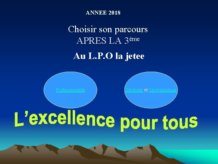 ANNEE 2018 Choisir son parcours APRES LA 3ème Au L. P. O la jetee ANNEE 2018 Choisir son parcours APRES LA 3ème Au L. P. O la jetee
