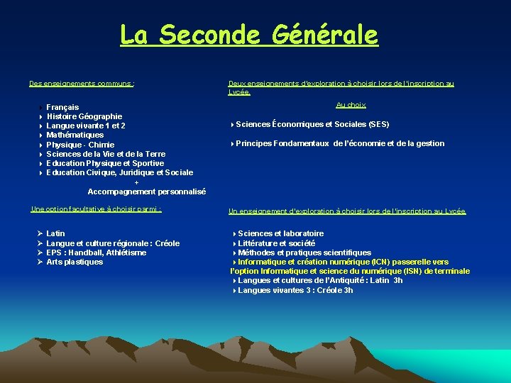 La Seconde Générale Des enseignements communs : 4 Français 4 Histoire Géographie 4 Langue La Seconde Générale Des enseignements communs : 4 Français 4 Histoire Géographie 4 Langue