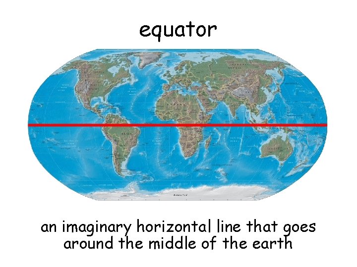equator an imaginary horizontal line that goes around the middle of the earth 