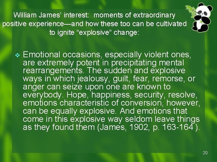 William James’ interest: moments of extraordinary positive experience—and how these too can be cultivated William James’ interest: moments of extraordinary positive experience—and how these too can be cultivated