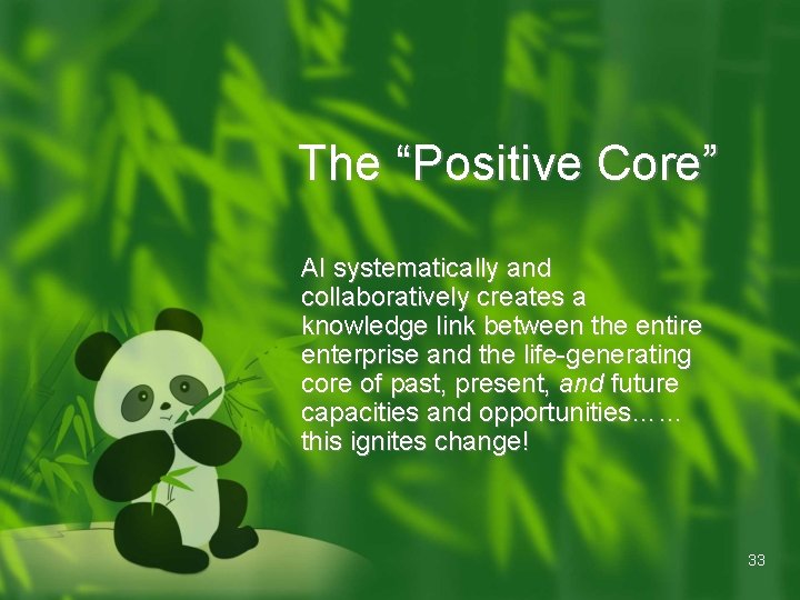 The “Positive Core” AI systematically and collaboratively creates a knowledge link between the entire The “Positive Core” AI systematically and collaboratively creates a knowledge link between the entire