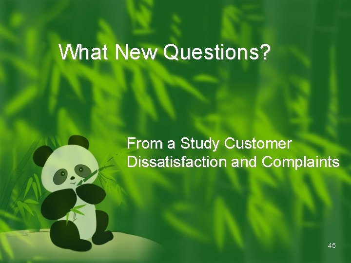 What New Questions? From a Study Customer Dissatisfaction and Complaints 45 What New Questions? From a Study Customer Dissatisfaction and Complaints 45