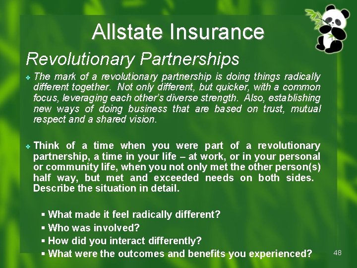 Allstate Insurance Revolutionary Partnerships v The mark of a revolutionary partnership is doing things Allstate Insurance Revolutionary Partnerships v The mark of a revolutionary partnership is doing things