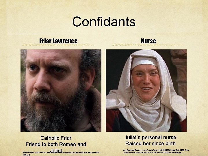 Confidants Friar Lawrence Catholic Friar Friend to both Romeo and Juliet http: //images. contactmusic. Confidants Friar Lawrence Catholic Friar Friend to both Romeo and Juliet http: //images. contactmusic.
