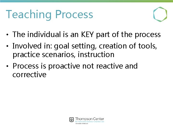 Teaching Process • The individual is an KEY part of the process • Involved Teaching Process • The individual is an KEY part of the process • Involved
