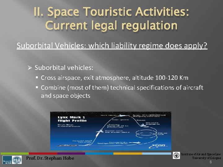 II. Space Touristic Activities: Current legal regulation Suborbital Vehicles: which liability regime does apply?