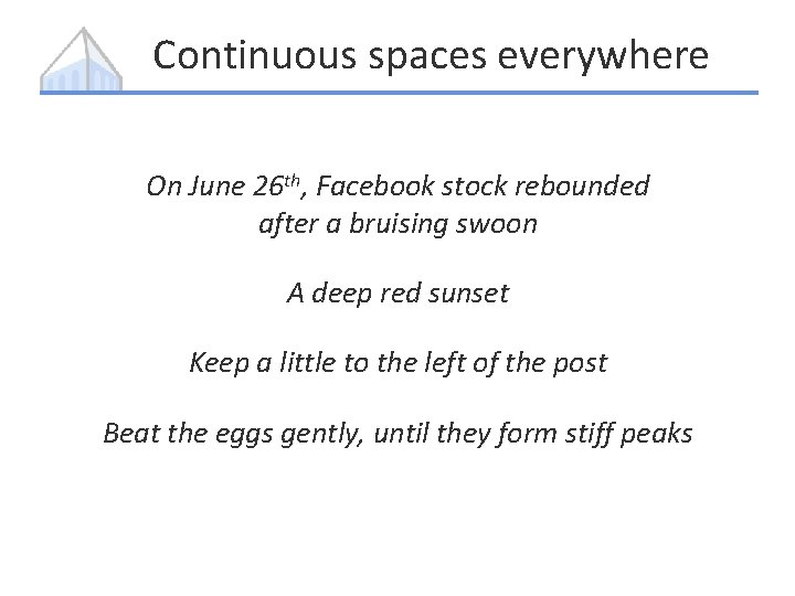 Continuous spaces everywhere On June 26 th, Facebook stock rebounded after a bruising swoon