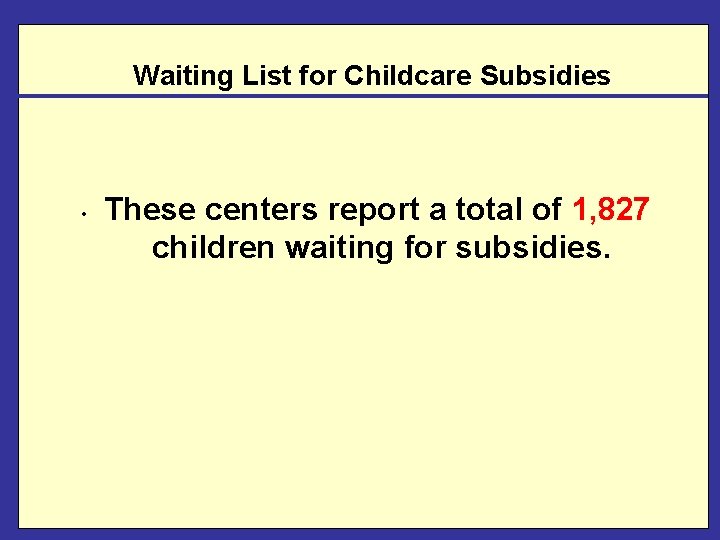 Waiting List for Childcare Subsidies • These centers report a total of 1, 827