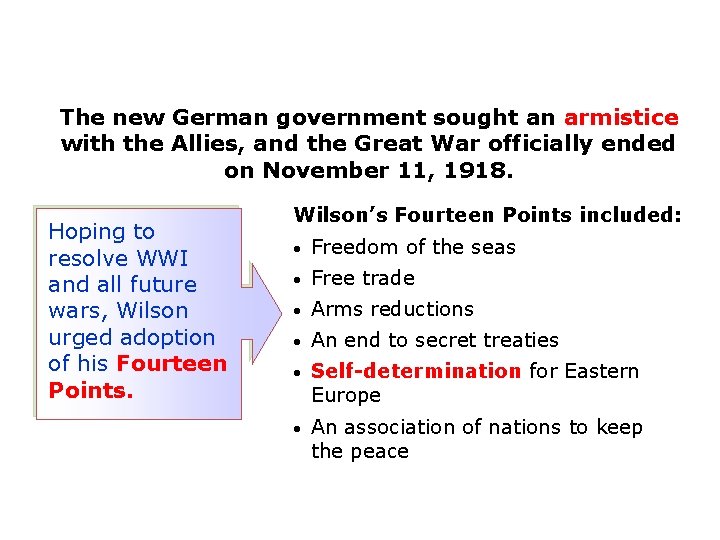 The new German government sought an armistice with the Allies, and the Great War
