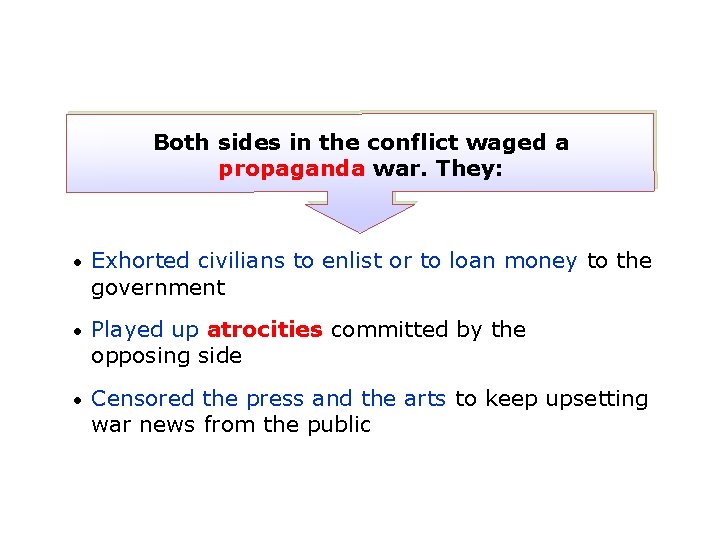 Both sides in the conflict waged a propaganda war. They: • Exhorted civilians to