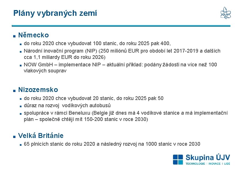 Plány vybraných zemí Německo do roku 2020 chce vybudovat 100 stanic, do roku 2025