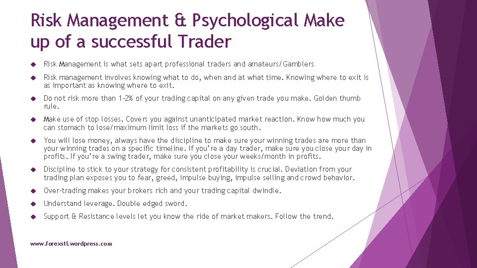 Risk Management & Psychological Make up of a successful Trader Risk Management is what