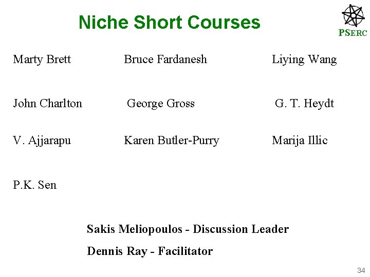 Niche Short Courses PSERC Marty Brett Bruce Fardanesh Liying Wang John Charlton George Gross