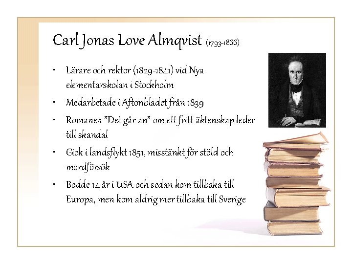 Carl Jonas Love Almqvist (1793 -1866) • Lärare och rektor (1829 -1841) vid Nya