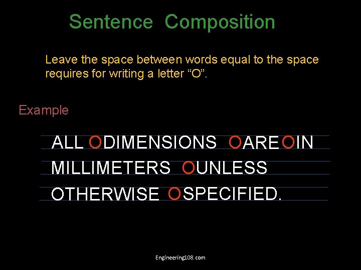 Sentence Composition Leave the space between words equal to the space requires for writing