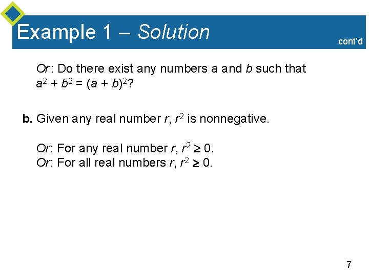 Example 1 – Solution cont’d Or : Do there exist any numbers a and