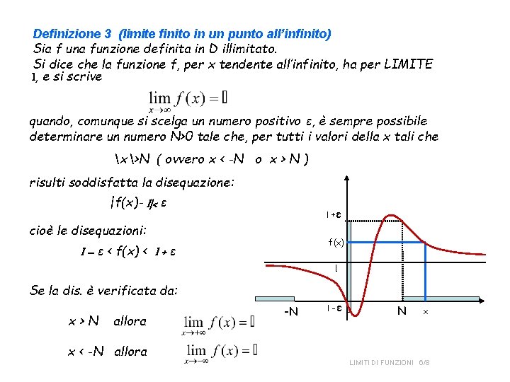 Definizione 3 (limite finito in un punto all’infinito) Sia f una funzione definita in